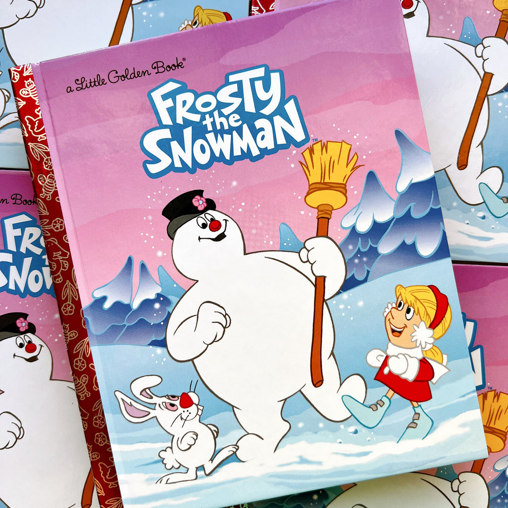 Frosty the Snowman Little Golden Book surrounded by other books featuring the character.