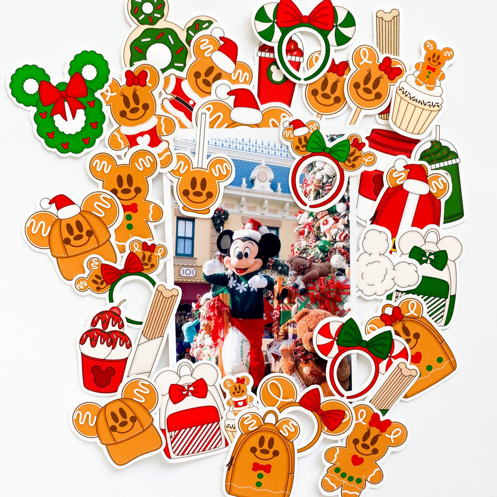 Gingerbread party mix, ephemera for DIY Christmas crafts, Christmas handmade cards, memory keeping items, Disney gingerbread cookies, Mickey Gingerbread cookie, paper crafting, 